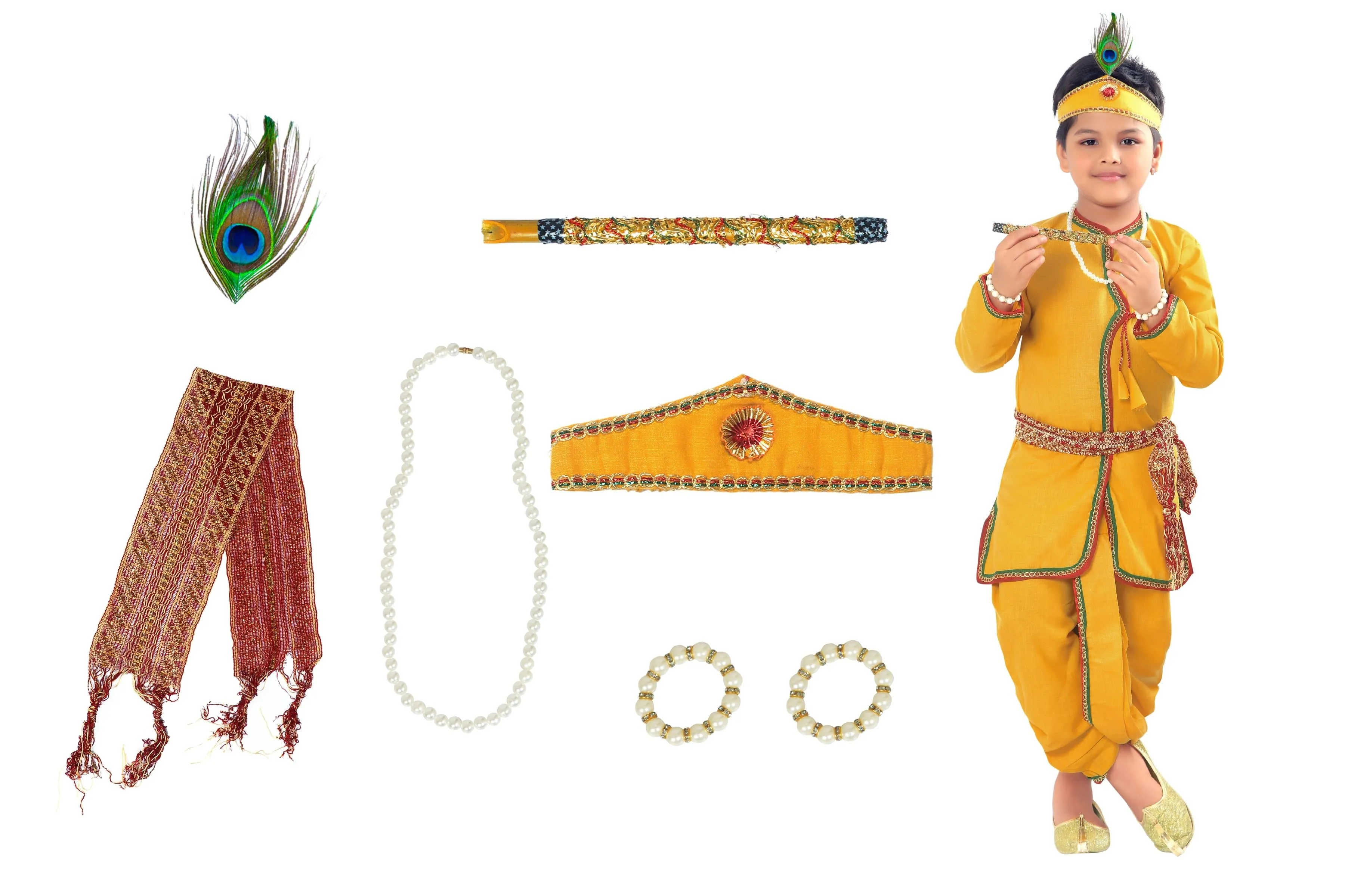 ahhaaaa Kids Ethnic Yellow Krishna Dress For Boys