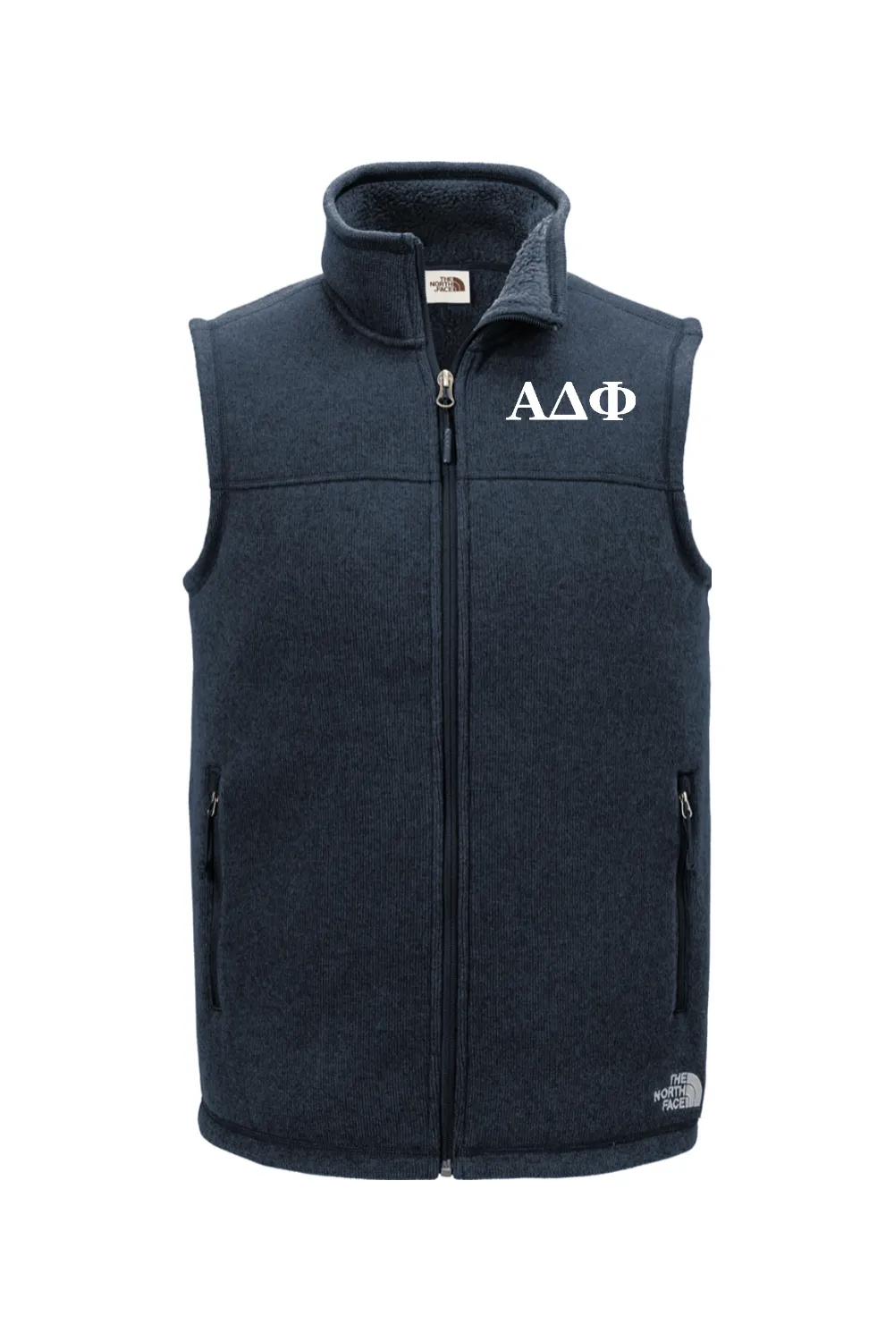 Alpha Delta Phi - North Face Sweater Fleece Vest - White Embroidered Letters