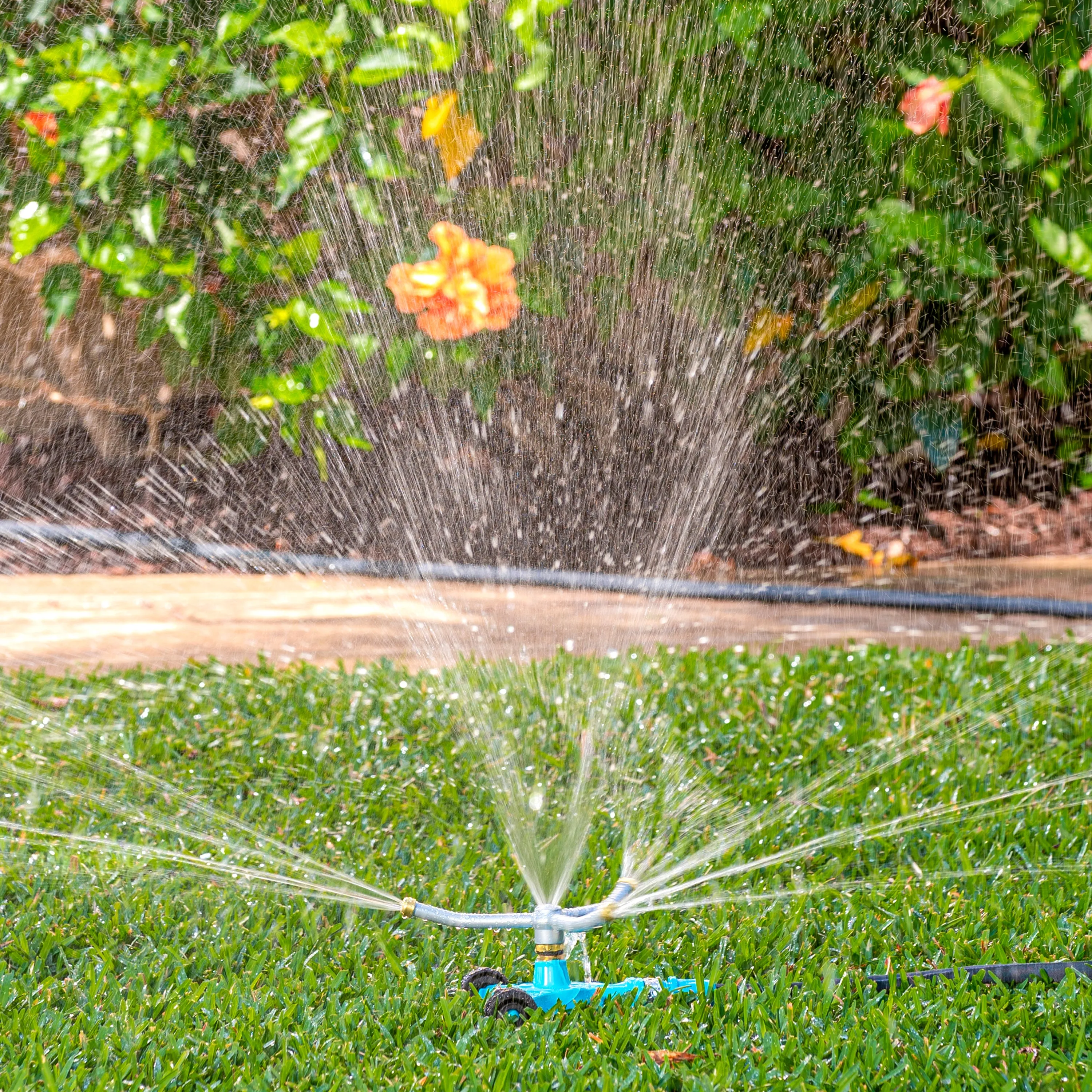 Aqua Joe AJ-TRSWB Indestructible 3-Arm Zinc Rotary 360° Sprinkler | Wheeled Base | 1,390 Sq. Ft. Max Coverage