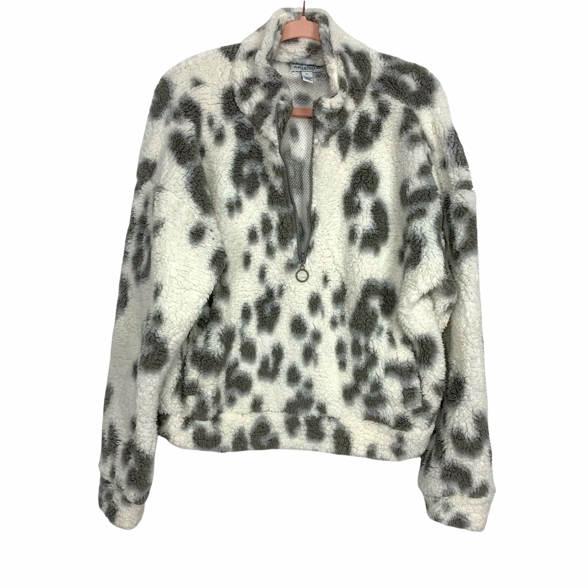 Arizona Jean Co White/Grey Animal Print Sherpa Pullover- Size XL