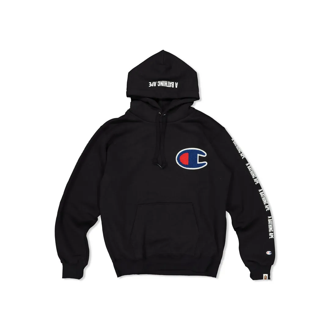 BAPE x CHAMPION BLACK PULL OVER HOODY