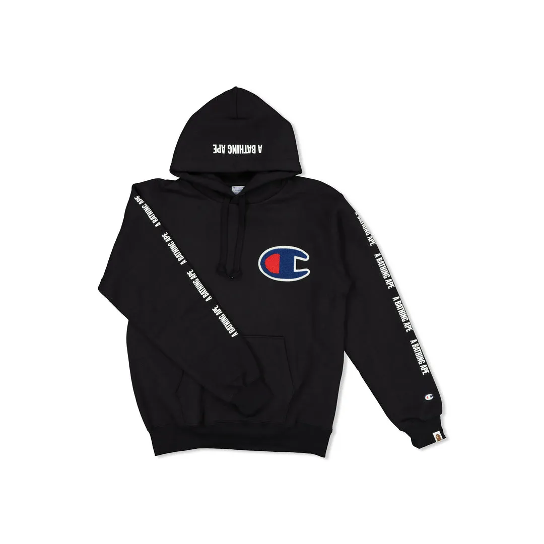 BAPE x CHAMPION BLACK PULL OVER HOODY