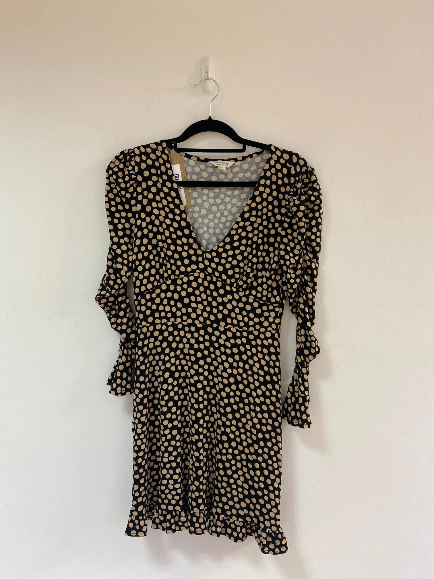 Black & Beige Polka Dot Midi Dress, Miss Selfridge, Size 10, 8 (Elastane, Viscose)