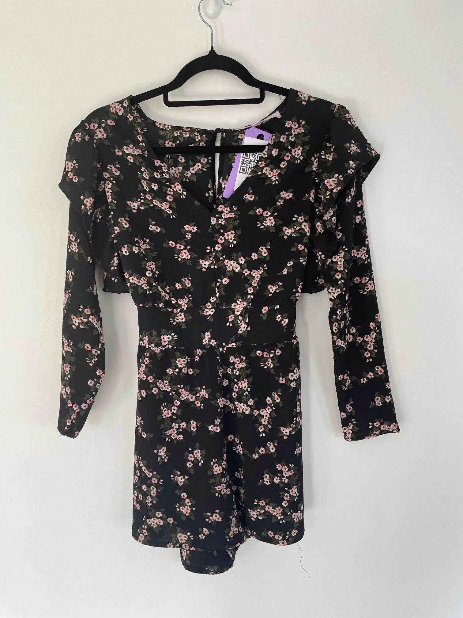 Black and pink floral playsuit, Miss Selfridge, Size 8