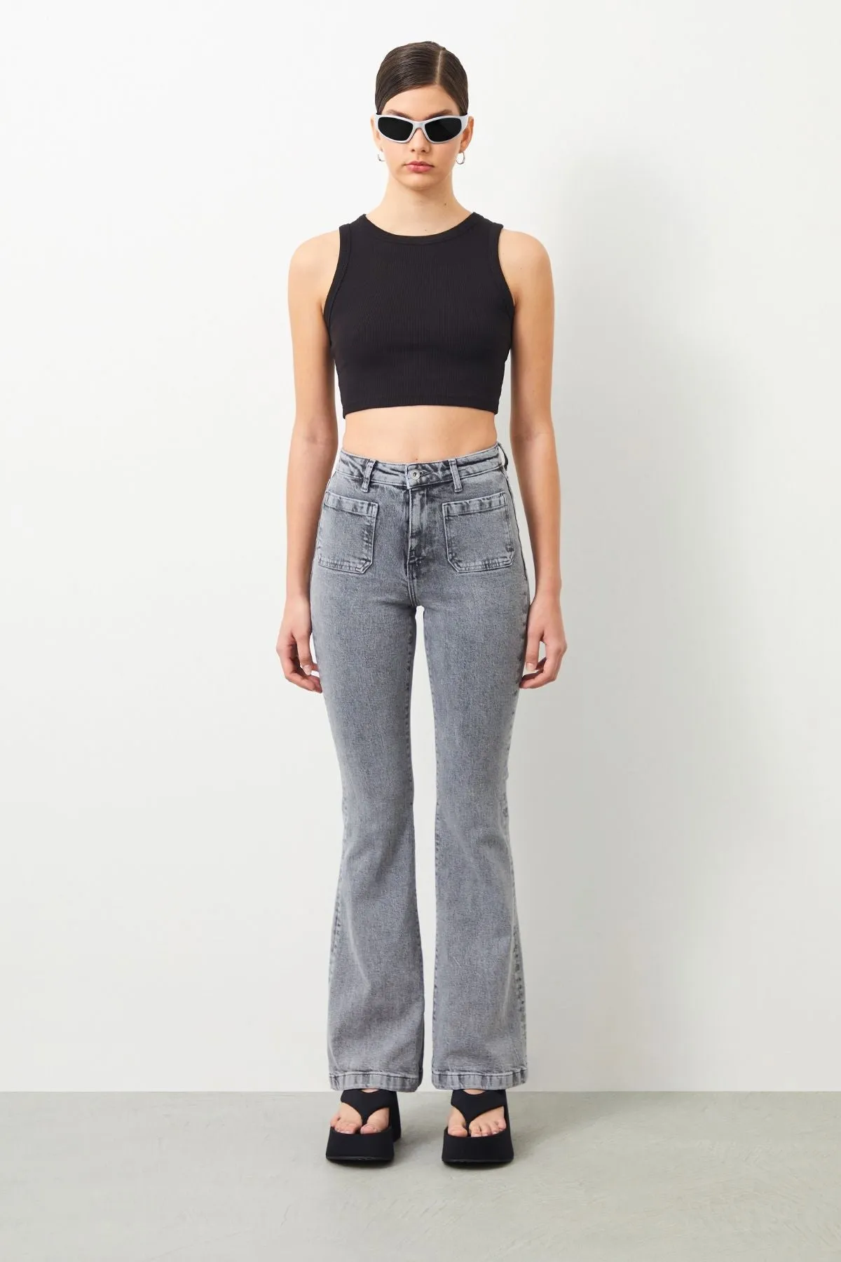 Canva Flare Fit Grey Women's Jeans