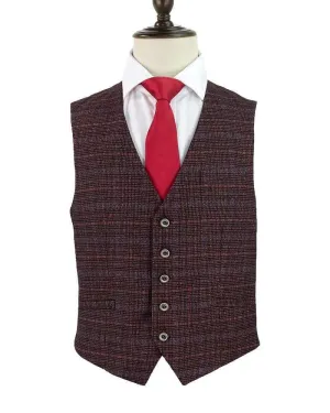 Cavani Carly Wine Tweed Check Style Waistcoat