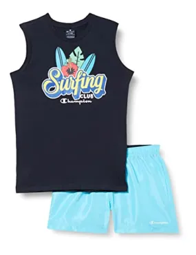 Champion Boys' Legacy Back To The Beach Graphic tank top and swimsuit 306393 BS501 NNY blue light blue