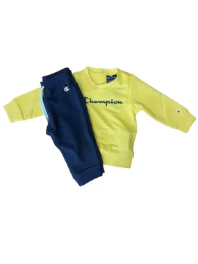 Champion Children's Round Neck Tracksuit in brushed cotton 306455 YS019 ocher yellow-navy