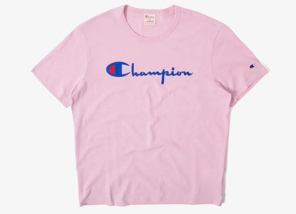 Champion Embroidered Big Script T-Shirt Pink (Size M)