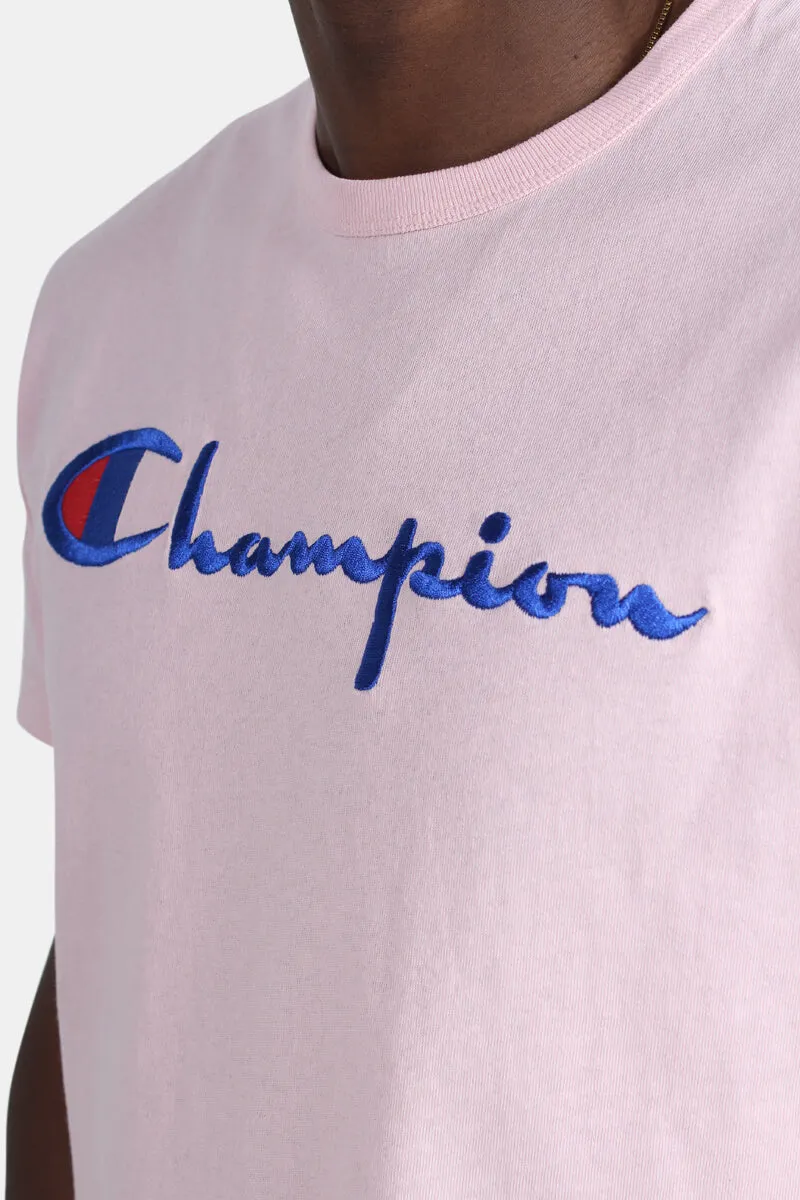 Champion Embroidered Big Script T-Shirt Pink (Size M)