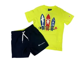 Champion Set for children and teenagers Legacy T-Shirt and Beachshorts 306392 YF002 SYFF yellow-blue