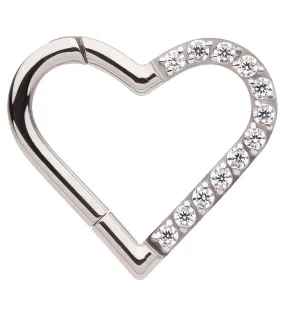 Divided Heart Clear CZ Titanium Hinged Segment Ring