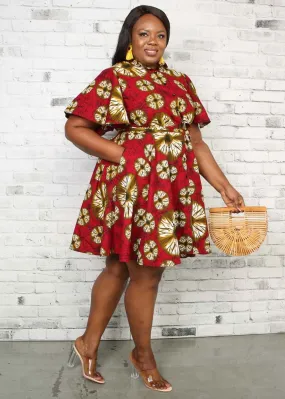 Enola Short Sleeve Flared African Print Dress For Women - African Dress