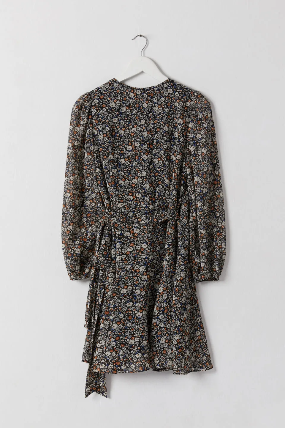 Fresh Take Black Ditsy Floral LS Wrap Dress