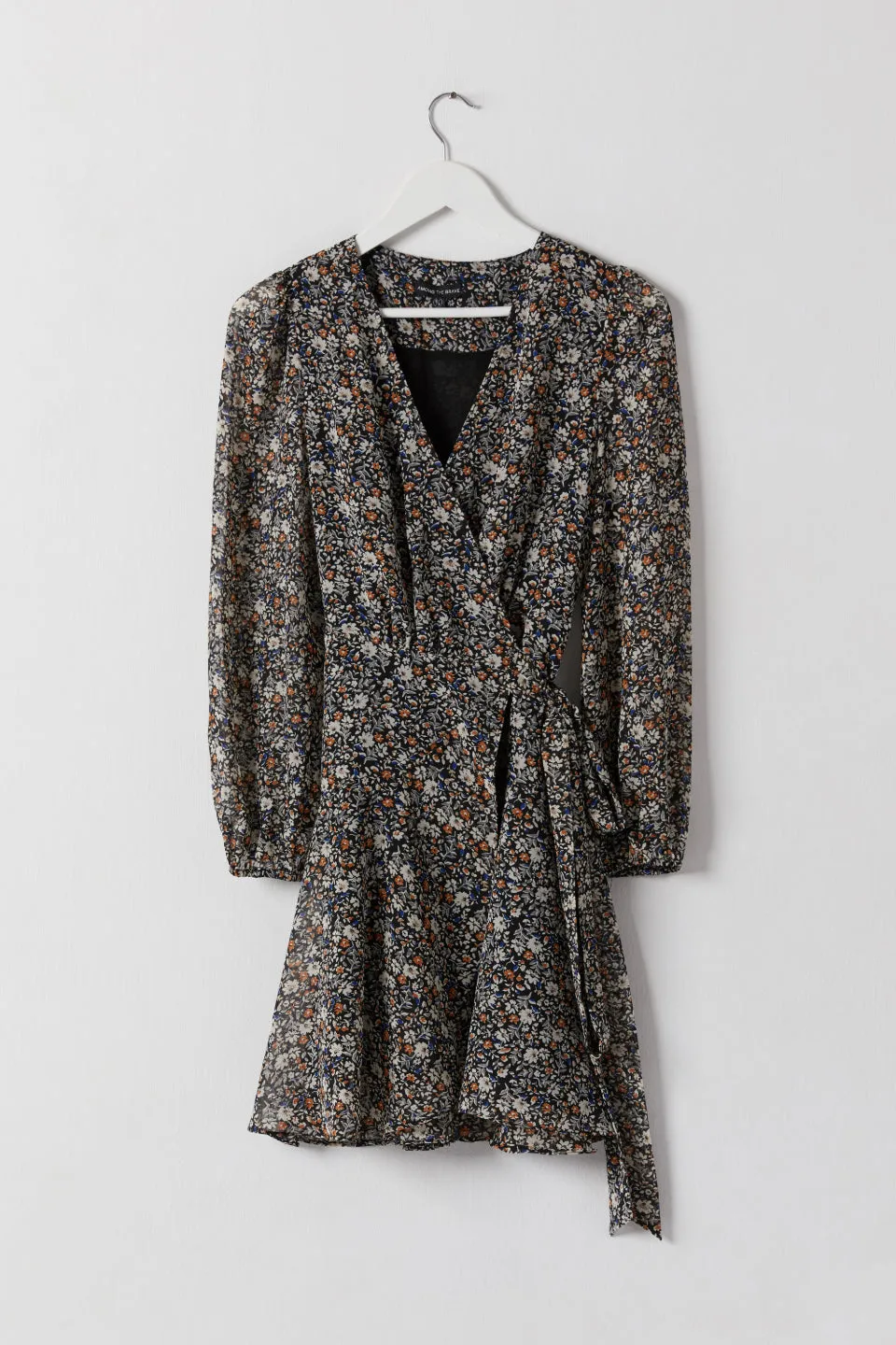 Fresh Take Black Ditsy Floral LS Wrap Dress