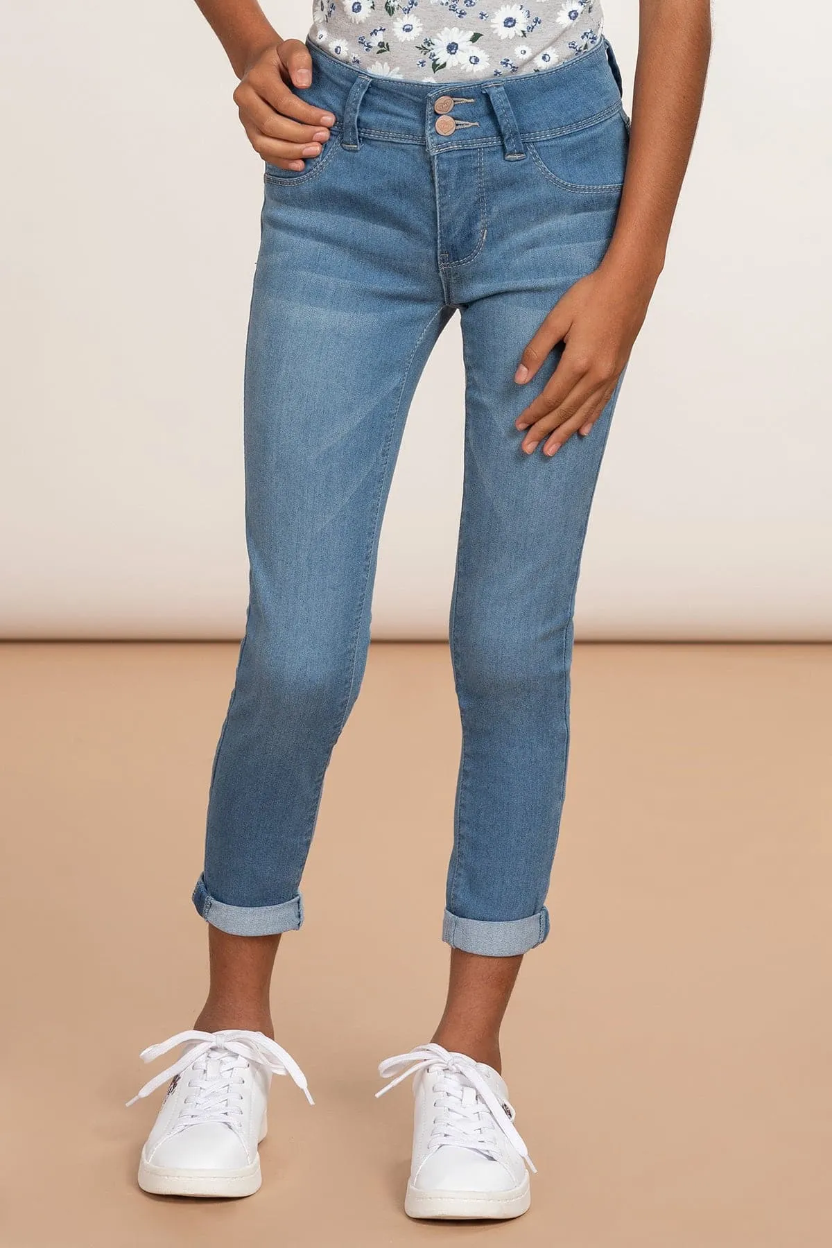 Girls Versatile Cuff Skinny Jeans