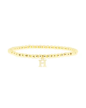 Gold Brass Initial Charm Ball Bracelet - H