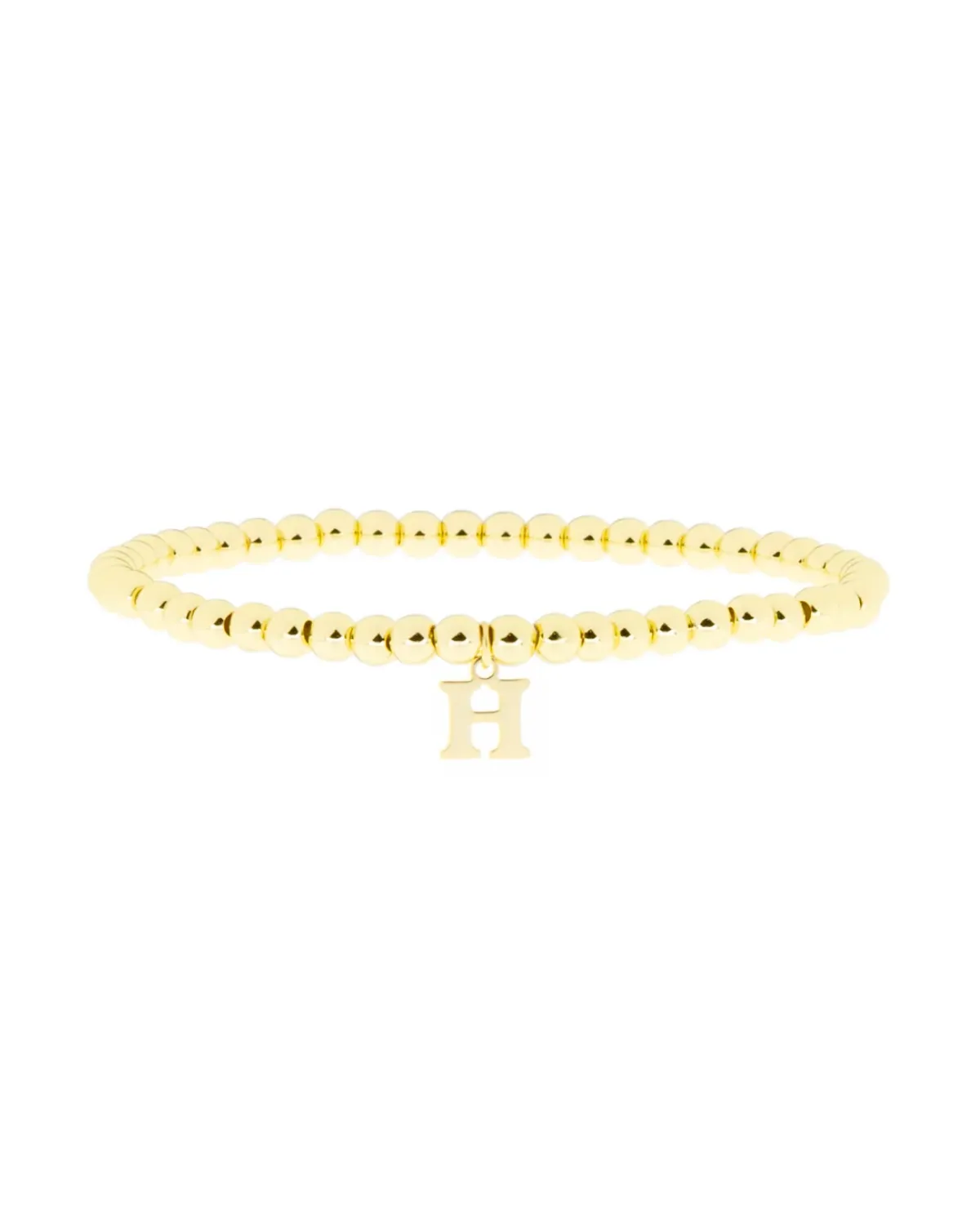 Gold Brass Initial Charm Ball Bracelet - H