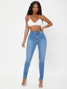 High Waist Zip Fly Skinny Jeans