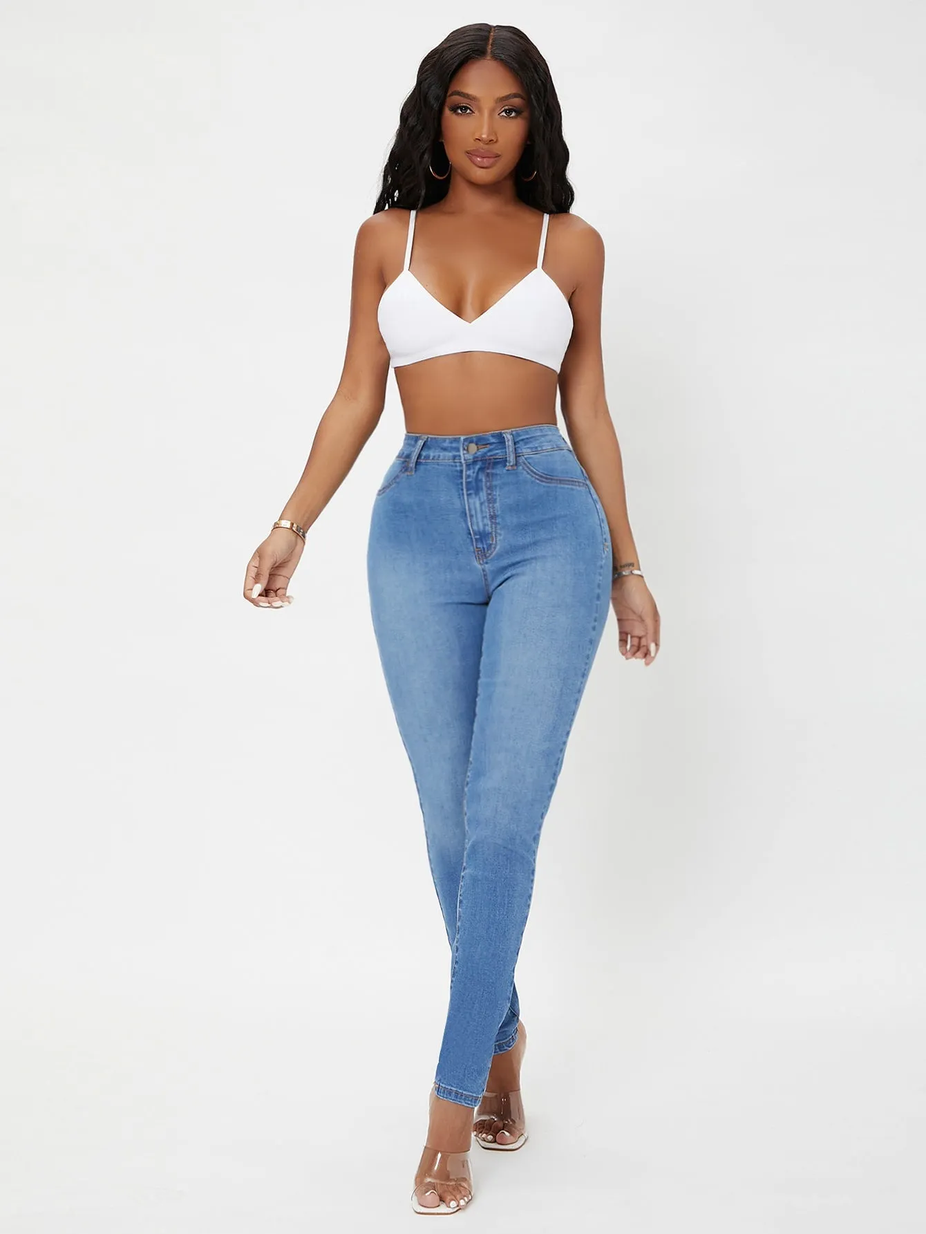 High Waist Zip Fly Skinny Jeans