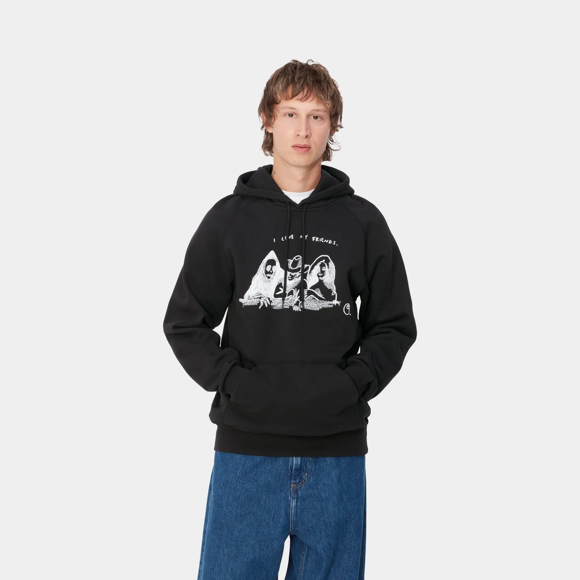 Hooded Pepe Friends Sweatshirt | Black / White