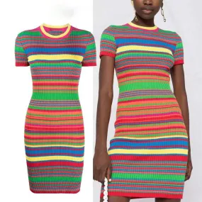 Knitted Dress For Women O-Neck Short Casual Bodycon Dress