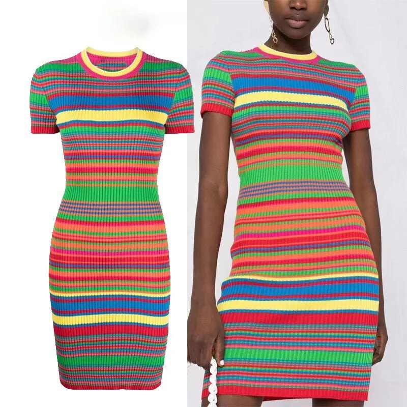 Knitted Dress For Women O-Neck Short Casual Bodycon Dress