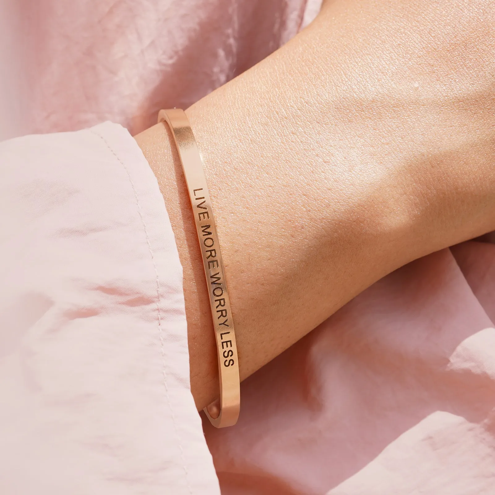 Live More, Worry Less Rose Gold Mantra Band