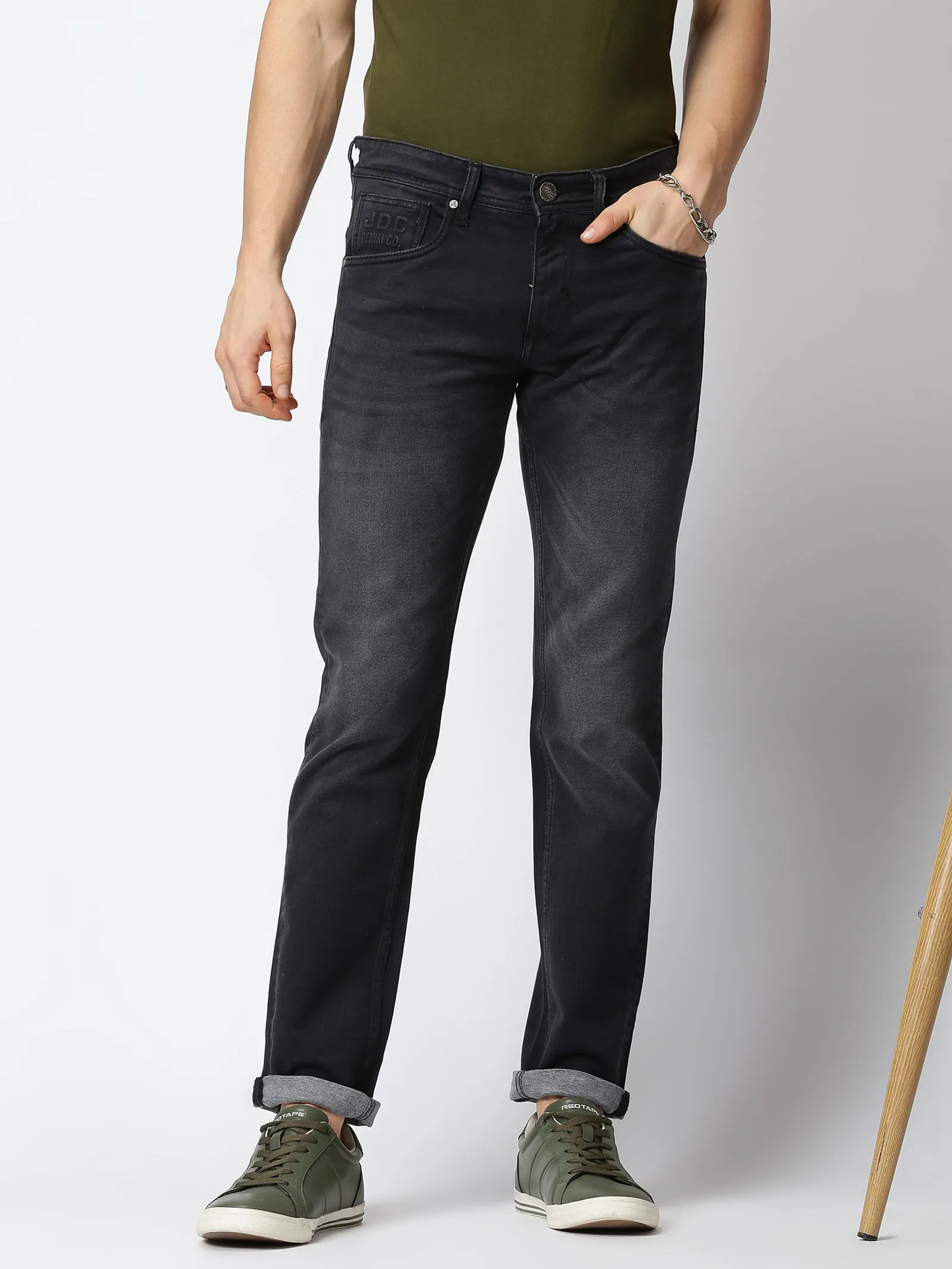 MEN'S DK GREY SOLID JASON FIT JEANS