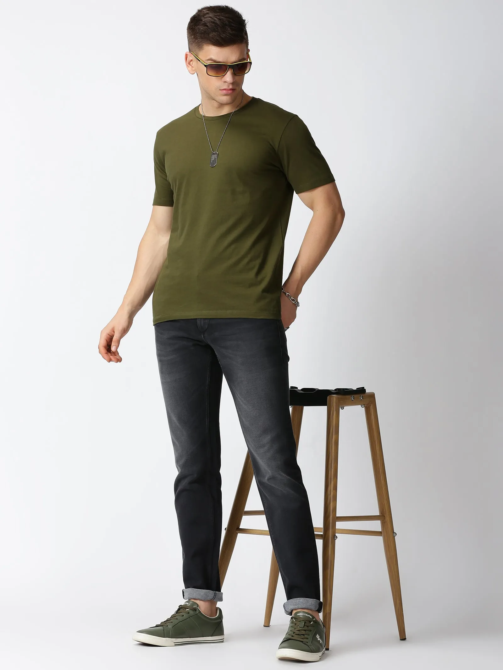 MEN'S DK GREY SOLID JASON FIT JEANS