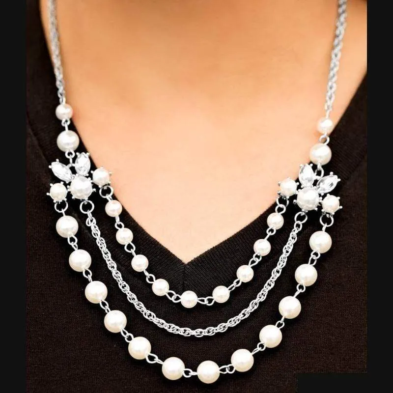 Miss Magnificent White Pearl and Rhinestone Necklace