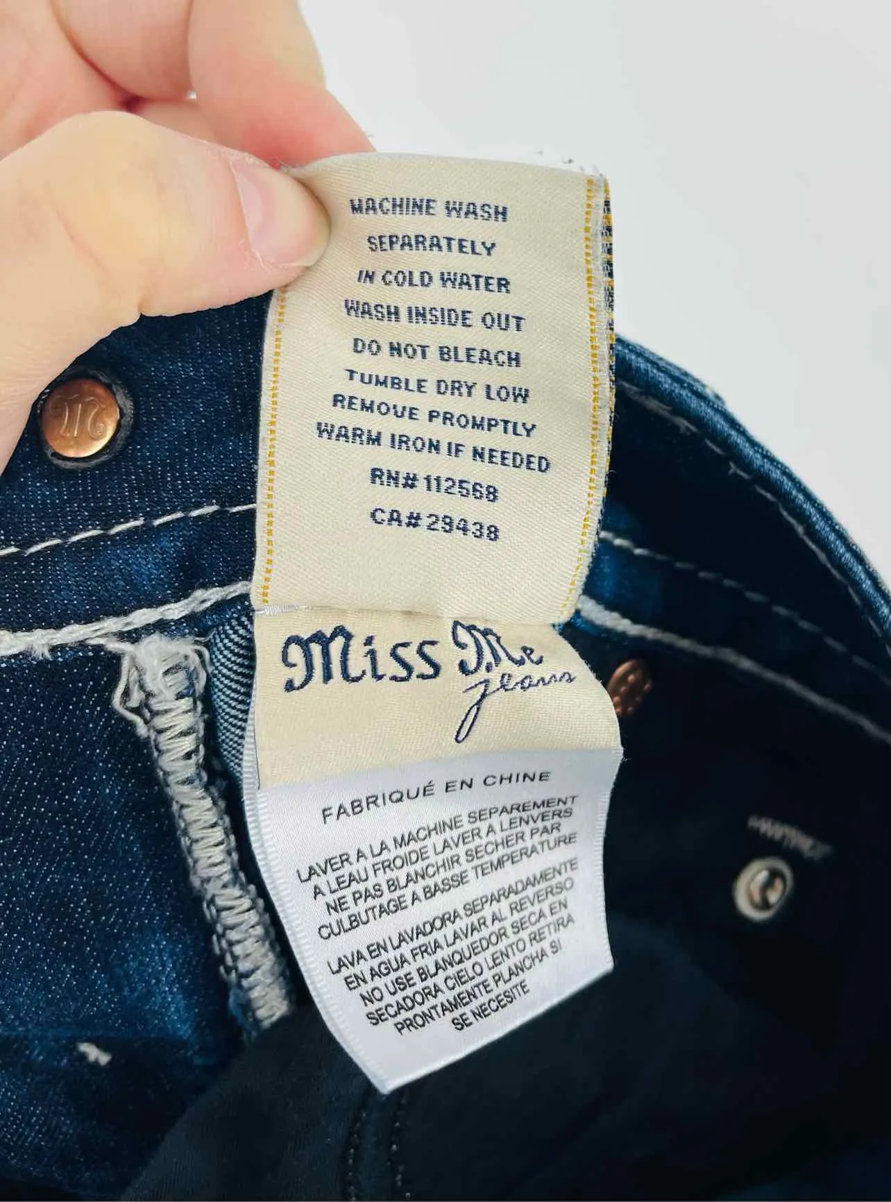 Miss Me Size 28=5/6 Dk Denim/White Stitched Premium Denim Jeans