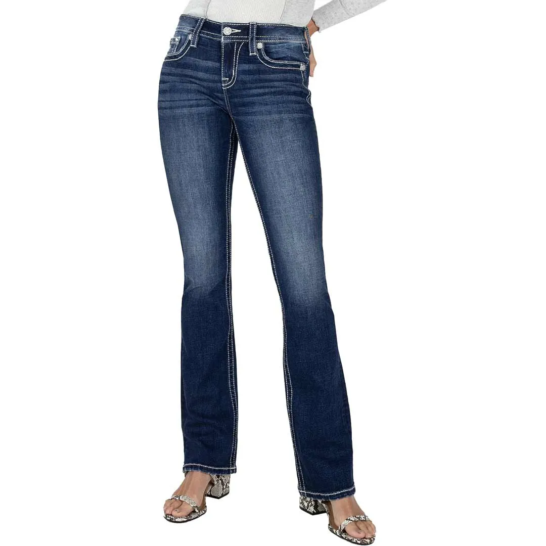 Miss Me Women's Floral Swirl Horseshoe Bootcut Jeans