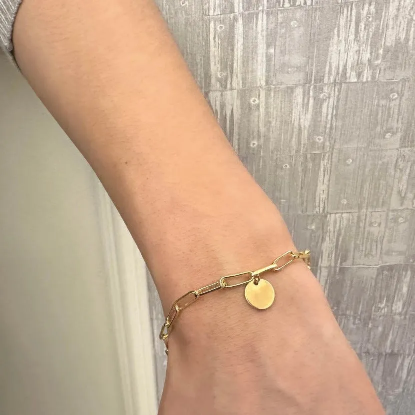 Miss Mimi Engravable Disk - 14k/925 Vermeil Small Paperclip Disk Bracelet