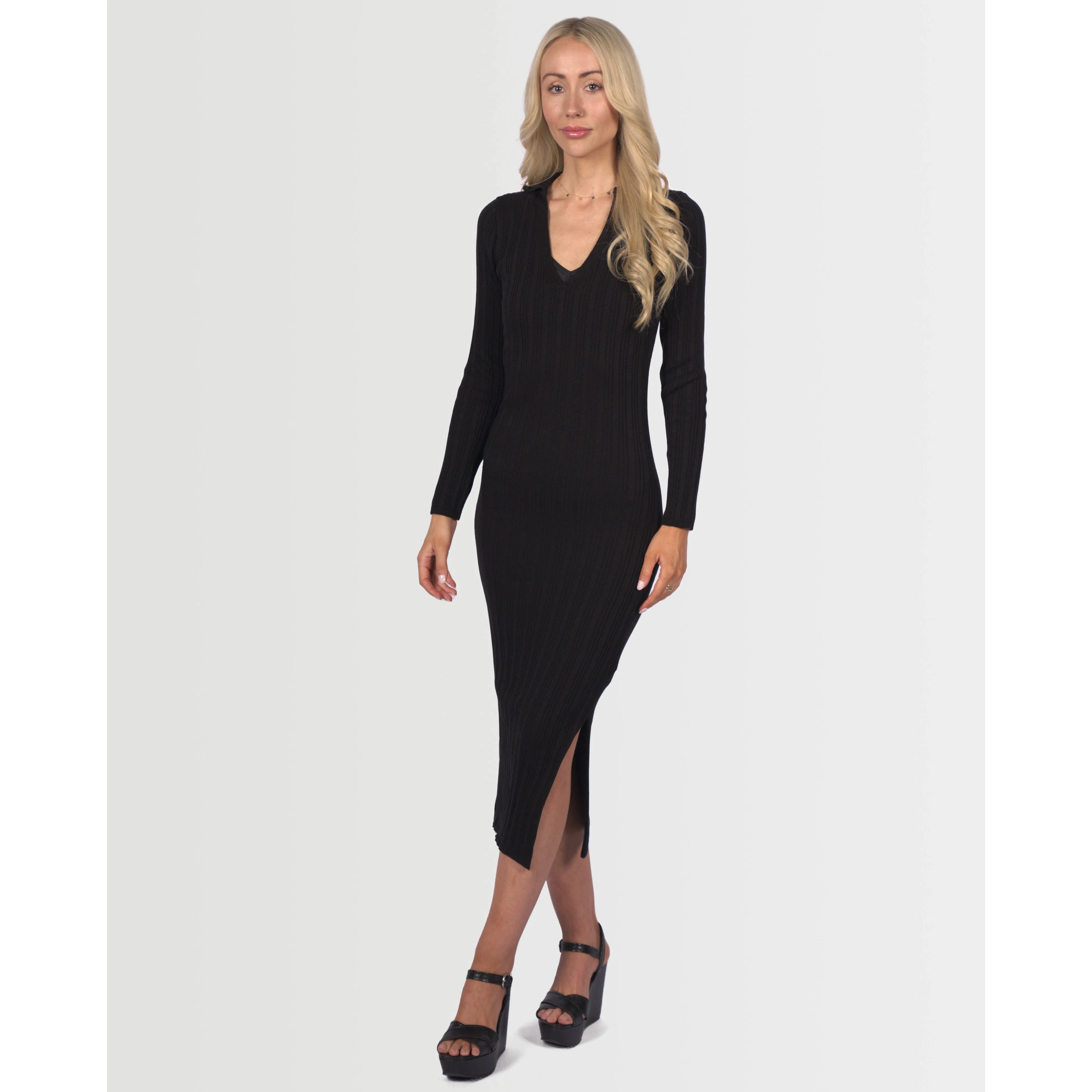 Miss Selfridge Women's Midi Long Sleeve Black Dress