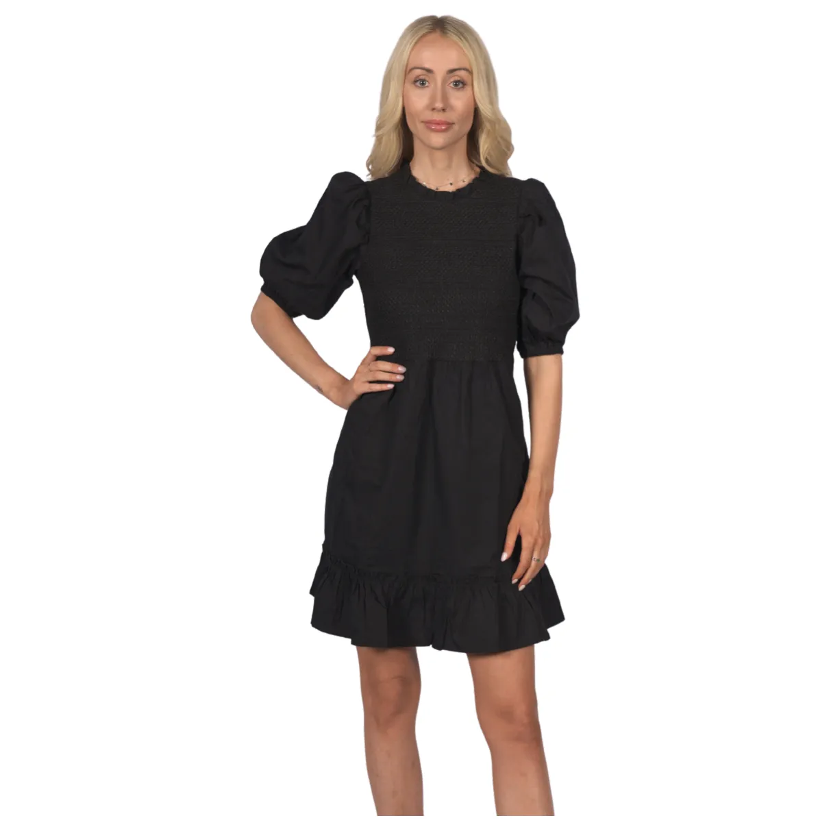 Miss Selfridge Women's Short Sleeve Tie Waist Knee Length Black Dress