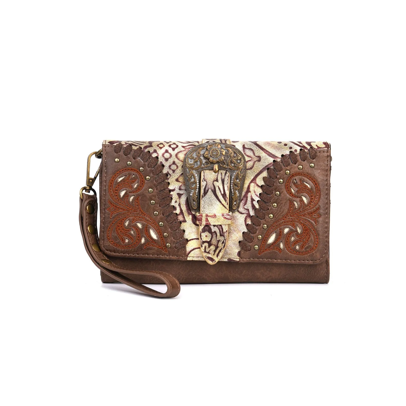 Montana West Cut-out Western Floral Buckle Crossbody Wallet