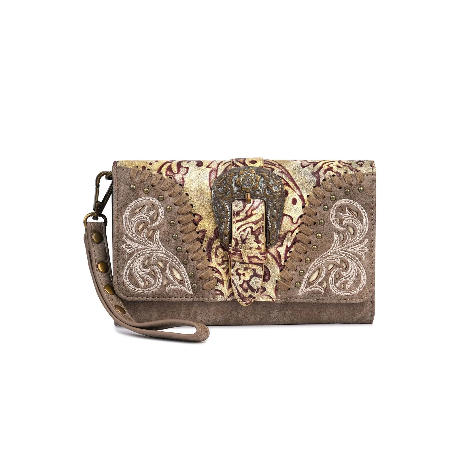 Montana West Cut-out Western Floral Buckle Crossbody Wallet