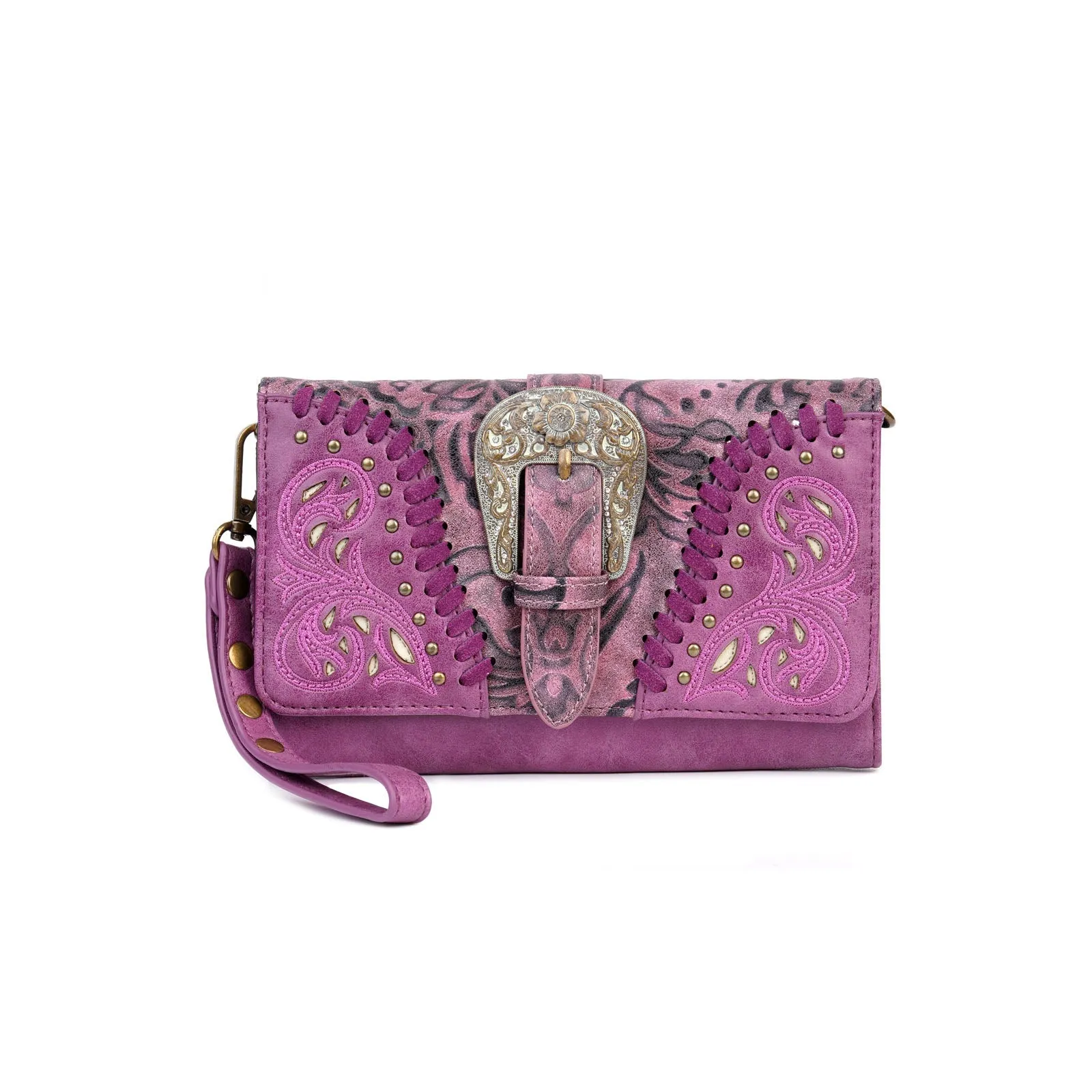 Montana West Cut-out Western Floral Buckle Crossbody Wallet