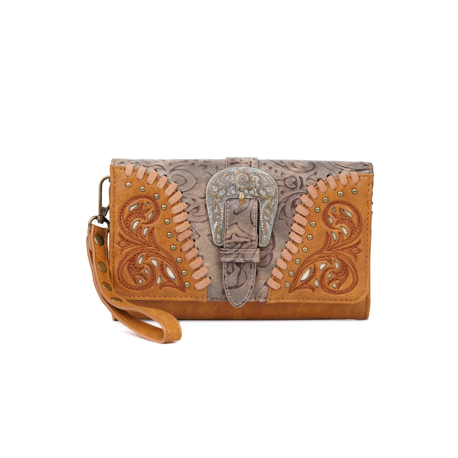 Montana West Cut-out Western Floral Buckle Crossbody Wallet