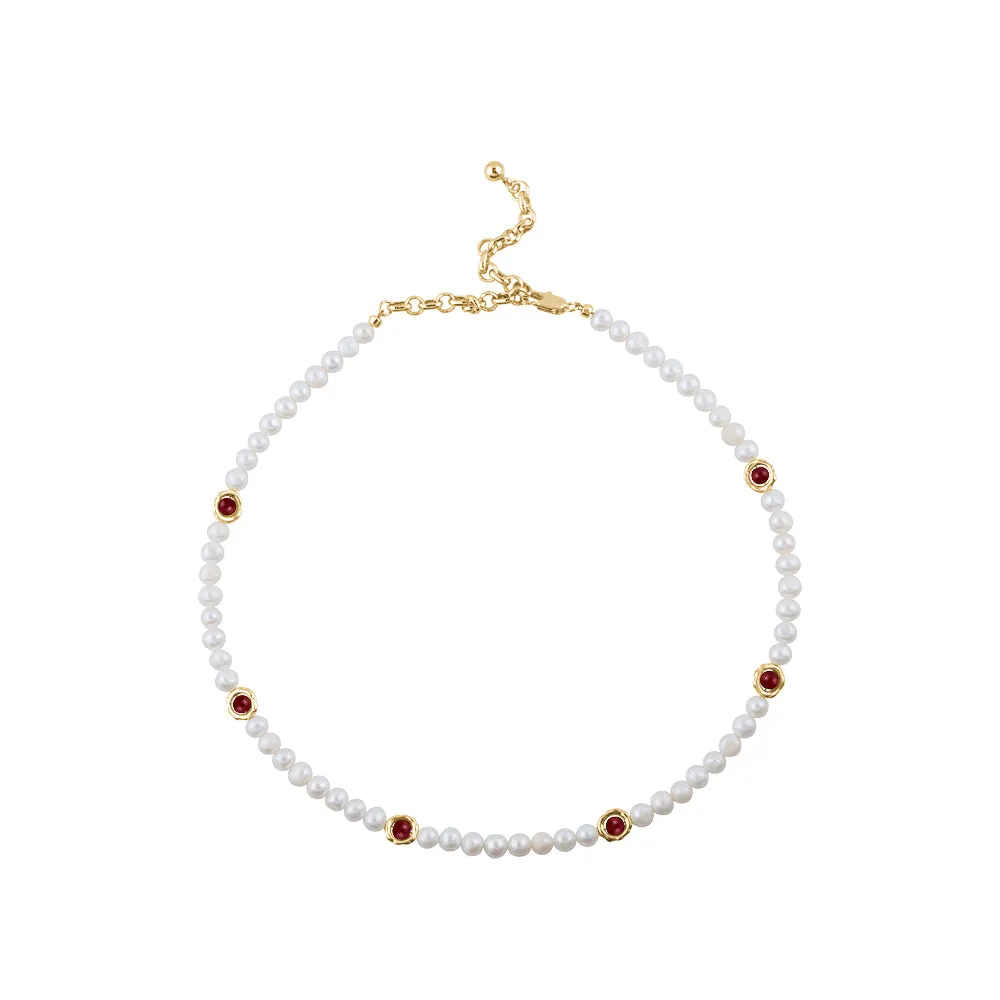 RUBY ROUND FRESH WATER PEARLS NECKLACE