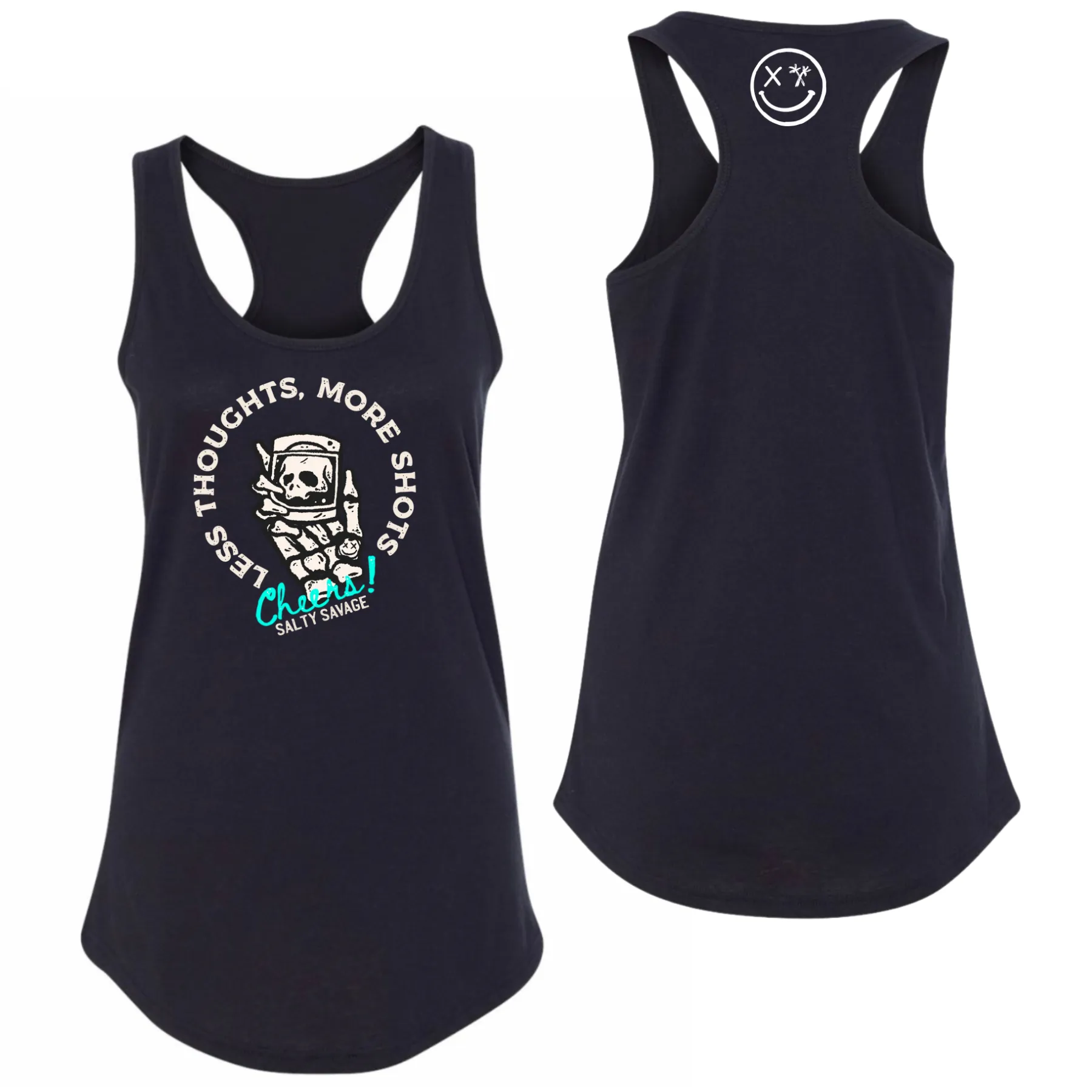 Salty Savage Ladies "LESS THOUGHTS, MORE SHOTS" Racerback Tank