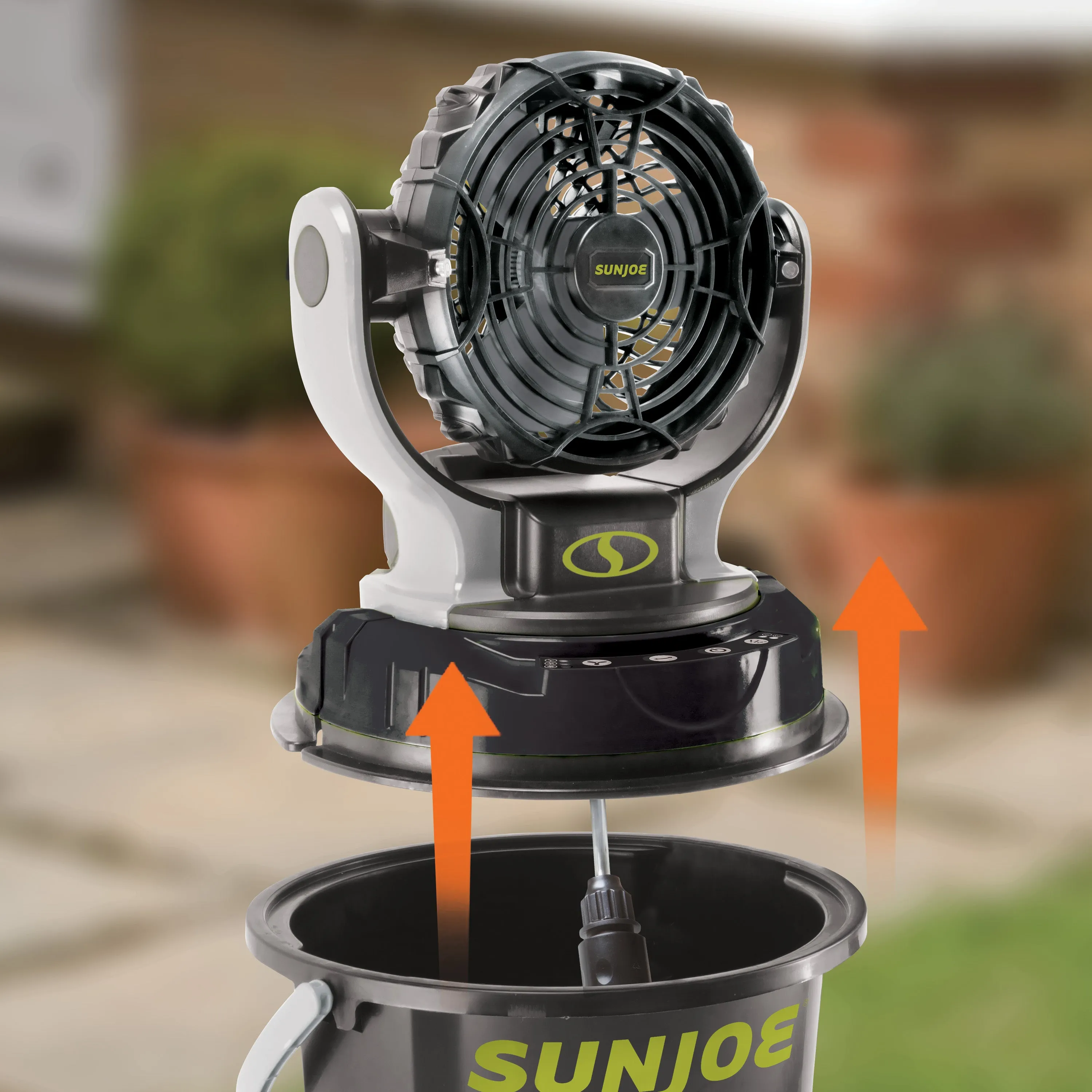 Sun Joe 24V-MSTFAN-LTE 24-Volt* IONMAX Cordless Indoor/Outdoor Misting Fan Kit W/ 6-Gallon Portable Bucket | 60 Sq. Ft. Coverage | W/ 2.0-Ah Battery   Charger