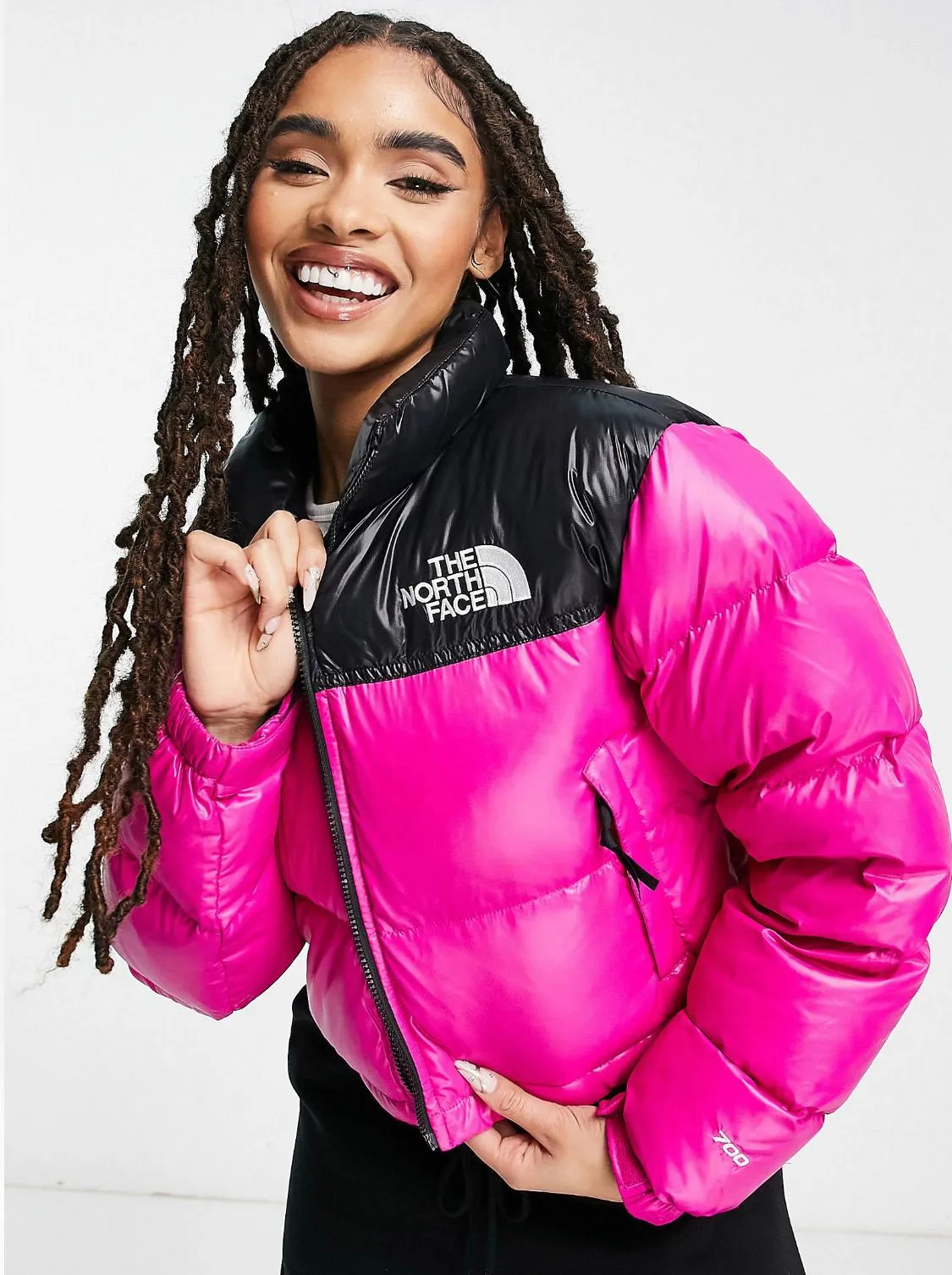 The North Face Nuptse Piumino Corto Nero Fuxia