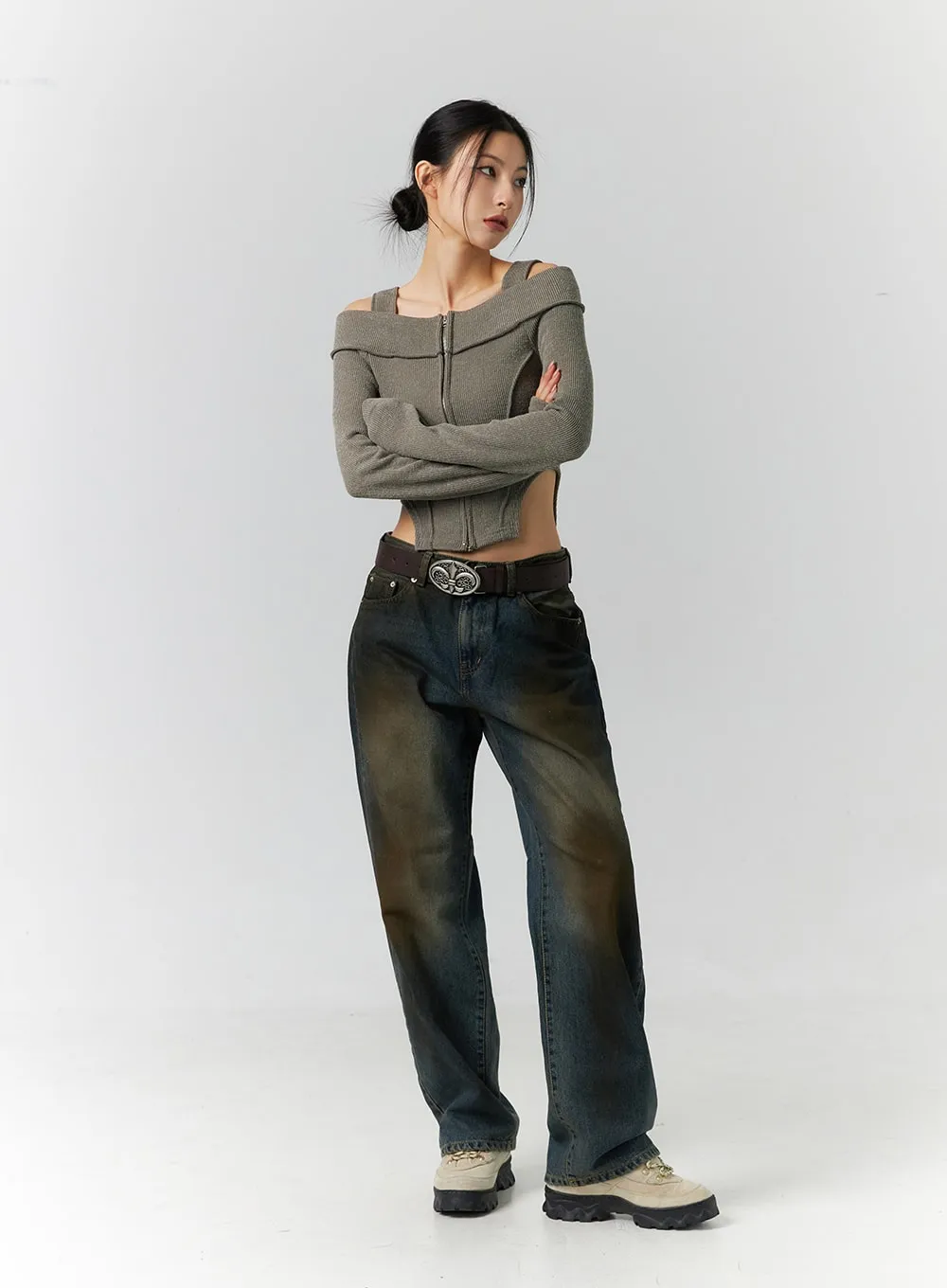 Washed Painting Wide Leg Jeans ID306