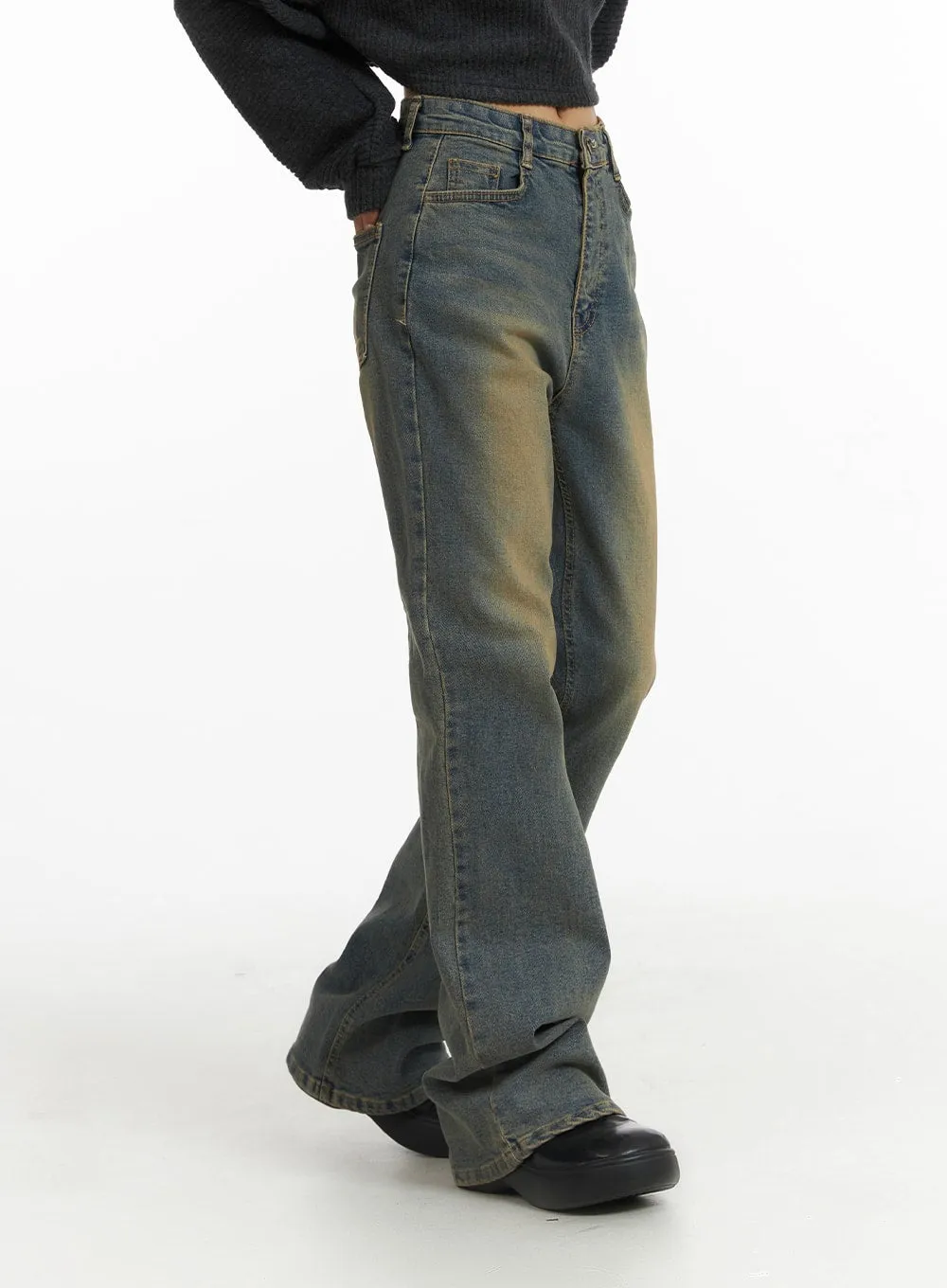 Washed Slim Fit Bootcut Jeans CJ431