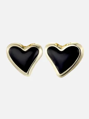 Whitney Statement Heart Earrings: 18K Gold Plating   Onyx